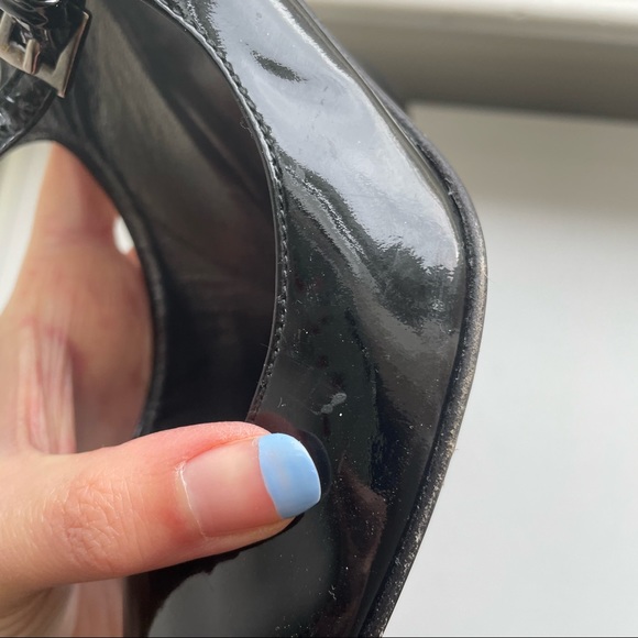 Stuart Weizman Black Patent Leather Peep Toe Mary Janes - Picture 11 of 15